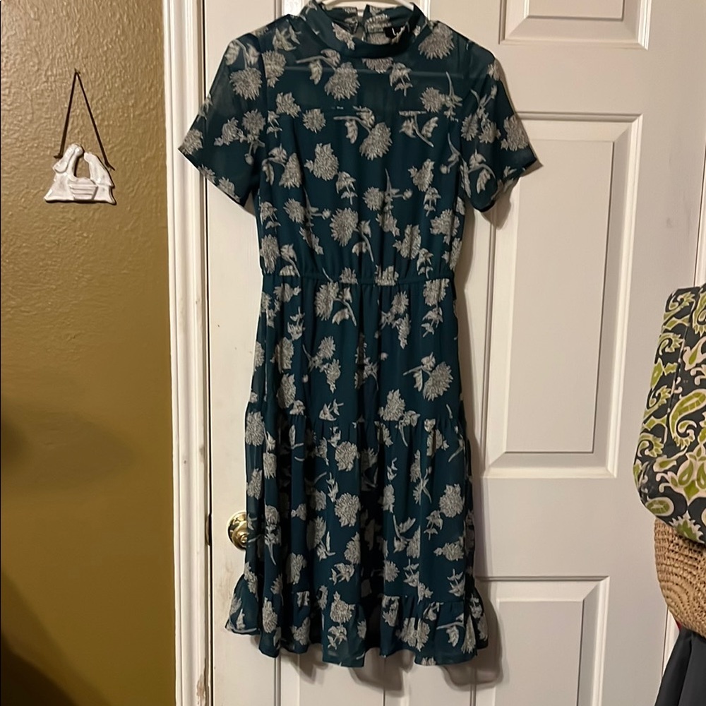 Lulu's Green Floral Midi Dress Peter Pan Collar